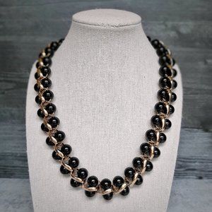 VTG Monet Gold Tone & Black Sphere Bead Statement Necklace